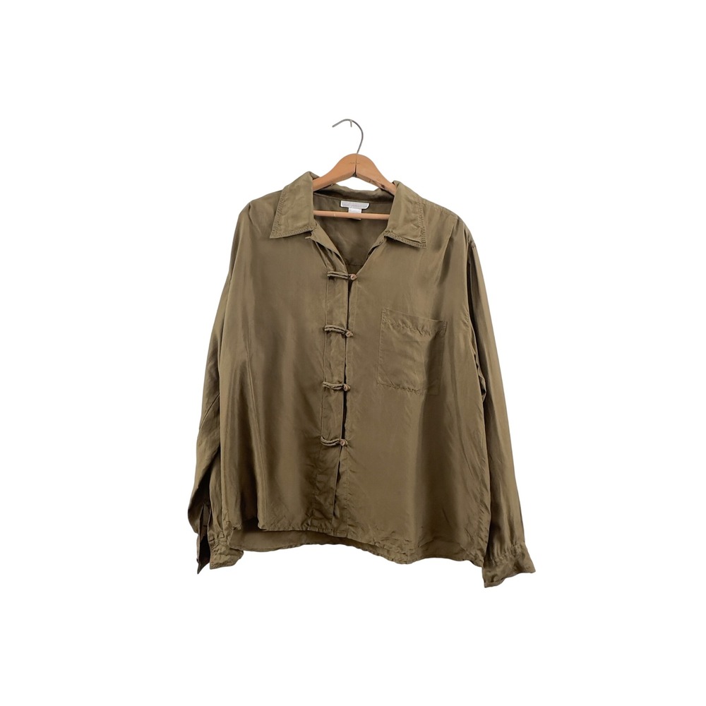 Vintage 90's The Limited‎ Blouse Olive Drab 100% Silk L